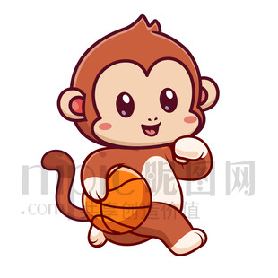 可愛卡通愛運動打籃球的猴子