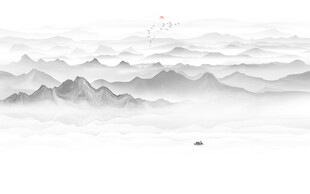 黑白寫意水墨山水背景墻