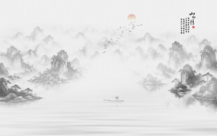  新中式水墨山水背景墻