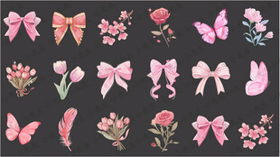 粉色紅色主題可愛插畫貼紙