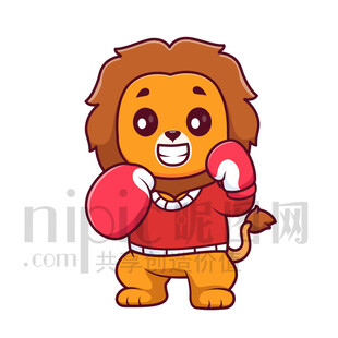 可愛卡通練習(xí)散打拳擊的獅子