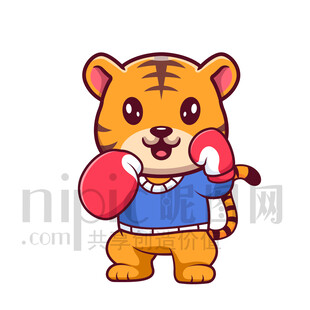 可愛卡通練習(xí)散打拳擊的老虎
