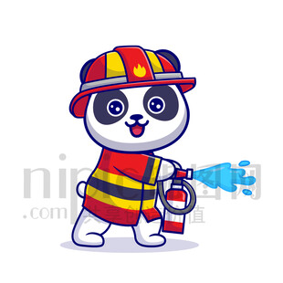 可愛卡通消防員熊貓