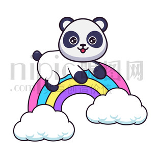 可愛卡通趴在彩虹上的大熊貓