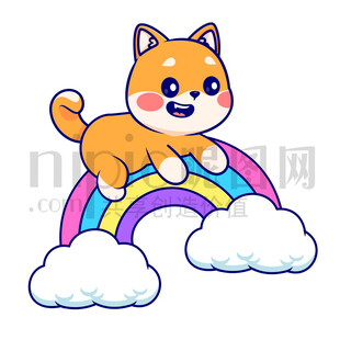 可愛卡通趴在彩虹上的小狗