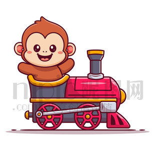 可愛卡通坐火車的猴子