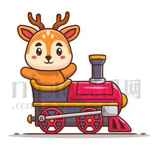 可爱卡通坐火车的鹿