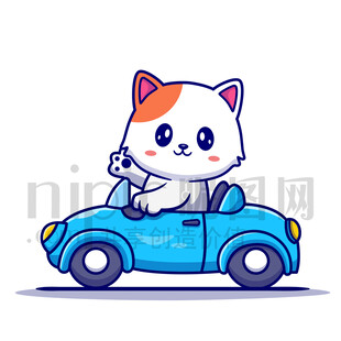 可愛卡通開小汽車的貓