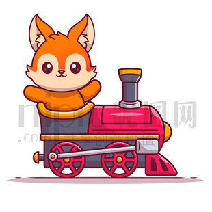 可爱卡通坐火车的狐狸