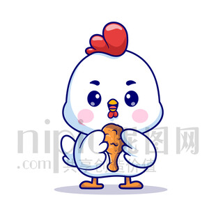 可愛卡通抱著雞腿的小雞