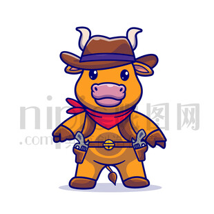 可愛卡通公牛西部牛仔
