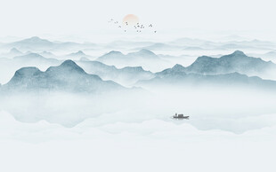新中式意境山水水墨畫背景墻