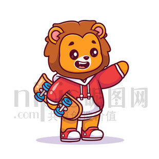 可愛(ài)卡通玩滑板的獅子