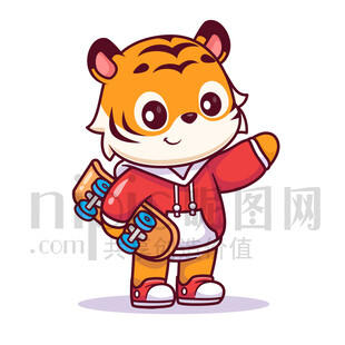 可愛(ài)卡通玩滑板的老虎