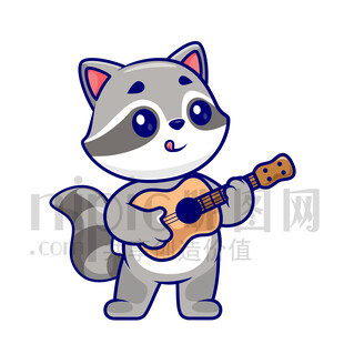 可愛卡通彈吉他的小浣熊