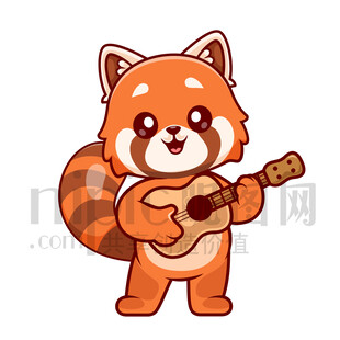 可爱卡通弹吉他的小熊猫