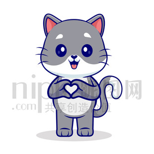 可爱卡通爱心比心的猫咪