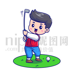 可愛卡通人物打高爾夫球的男孩