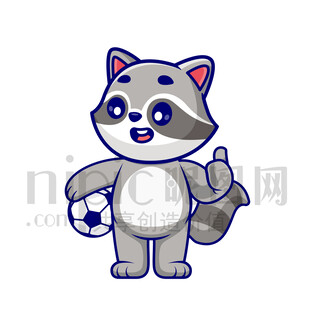 可爱卡通爱踢足球的小浣熊