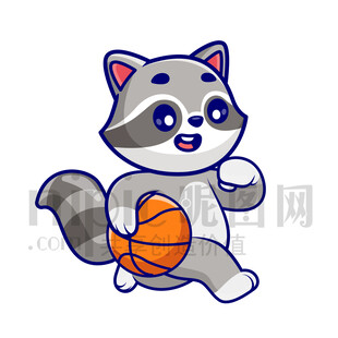 可愛(ài)卡通愛(ài)運(yùn)動(dòng)打籃球的小浣熊