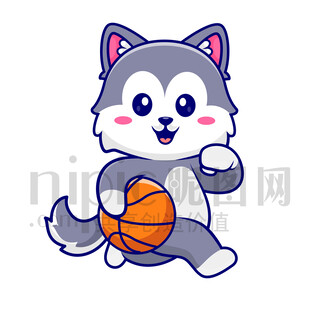 可愛(ài)卡通愛(ài)運(yùn)動(dòng)打籃球的大灰狼