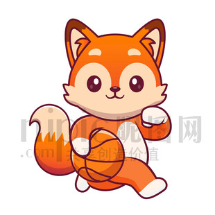 可愛(ài)卡通愛(ài)運(yùn)動(dòng)打籃球的狐貍