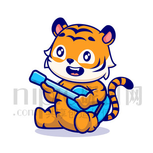 可爱卡通弹吉他的老虎