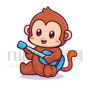 可愛(ài)卡通彈吉他的猴子
