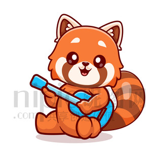 可愛卡通彈吉他的小熊貓