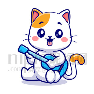 可愛(ài)卡通彈吉他的貓咪