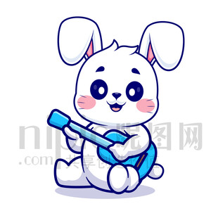 可愛卡通彈吉他的兔子