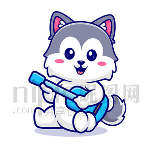 可爱卡通弹吉他的狼