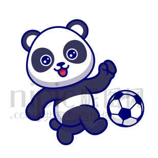 可爱卡通踢足球的熊猫