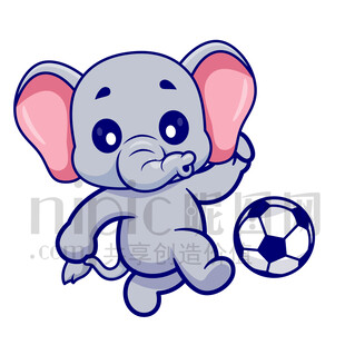 可愛(ài)卡通踢足球的大象