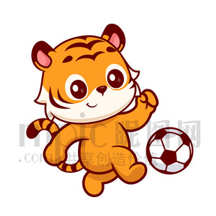 可愛卡通踢足球的老虎