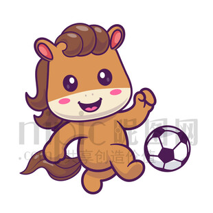 可爱卡通踢足球的马