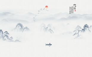 意境山水風(fēng)景畫背景墻