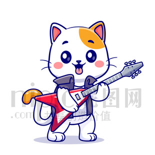 可愛卡通彈貝斯的貓咪