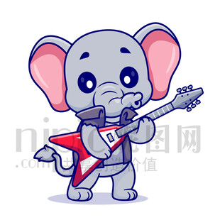 可愛卡通彈貝斯的大象