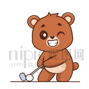 可愛卡通打高爾夫球的狗熊