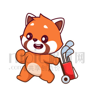 可愛卡通打高爾夫球的小熊貓