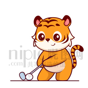 可愛卡通打高爾夫球的老虎