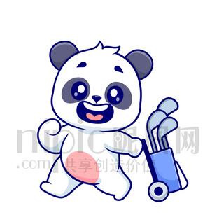 可愛卡通打高爾夫球的大熊貓