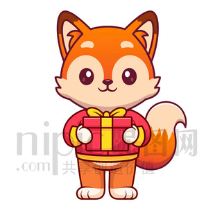 可愛卡通抱著禮物禮品的狐貍