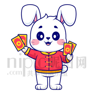 可愛(ài)卡通發(fā)紅包的兔子