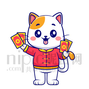 可愛(ài)卡通發(fā)紅包的貓