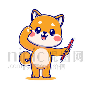 可愛卡通拿著筆敬禮的狗狗