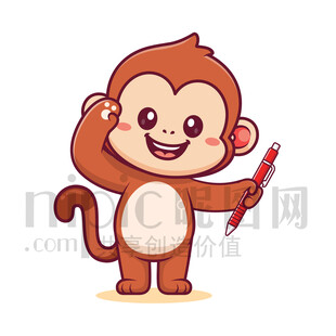 可愛卡通拿著筆敬禮的猴子