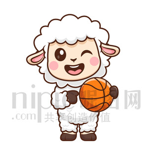 可爱卡通抱着篮球的绵羊