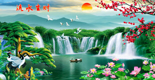 迎客松山水畫旭日東升裝飾畫